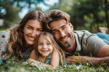 Fototapeta premium Parents and daughters playing on the grass