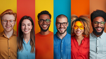 Diverse team of confident employees smiling together with a cooperative attitude