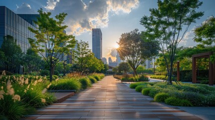 The integration of carbon capture technology into a modern cityscape, highlighting urban sustainability efforts
