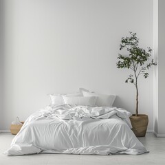 bed in a bedroom in front of empty wall