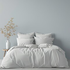 bed with pillows in front of empty wall