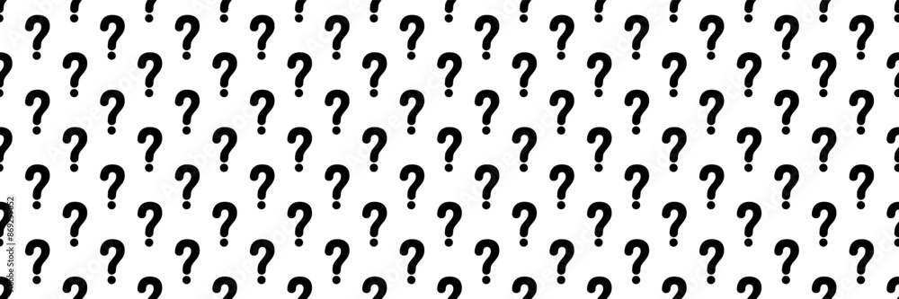 Poster horizontal seamless black question mark sign on white for pattern and background.