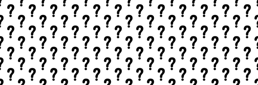 horizontal seamless black question mark sign on white for pattern and background.