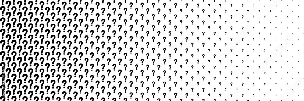 Poster horizontal halftone of black question mark sign for pattern and background.