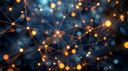 abstract background of data platform, white nodes and connections on dark gradient background Light effects