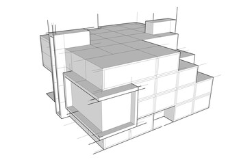 house building sketch architecture 3d illustration