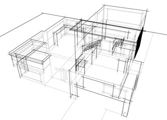 house building sketch architecture 3d illustration
