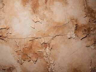 Naklejka premium Close-up of a cracked plaster wall, revealing intricate cracks and textures, ideal for background and artistic projects.