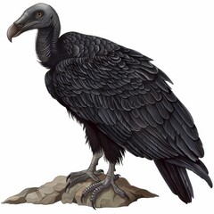 Naklejka premium A large black bird with a long neck and a black beak stands on a rock