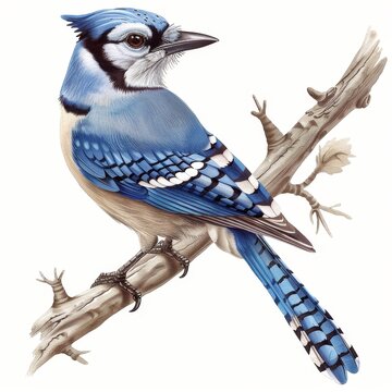 A blue bird is perched on a branch
