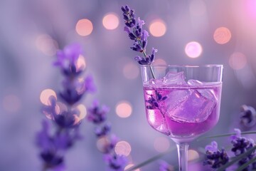 Elegant Lavender Cocktail in Crystal Glass with Floral Accents