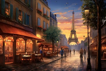 Oil Painting - Rainy Day Paris with Eiffel tower.Collection of designer oil paintings. Decoration for the interior. Modern abstract canvas art. Set of pictures. umbrella. vintage