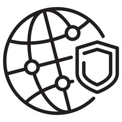 Picture of the globe and shield with a linear design suitable for internet security icon