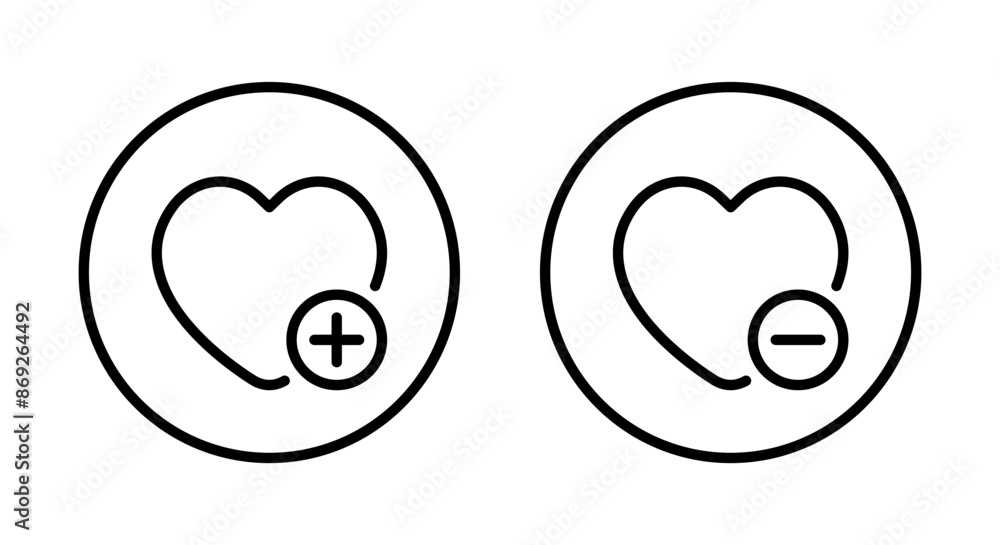 Aufkleber add and remove wishlist icon on circle line. favorite product concept