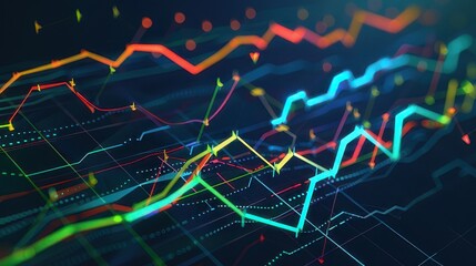 Colorful Financial Data Charts with Glowing Lines
