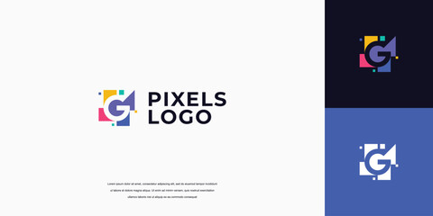 initial pixel logo, technology letter G logo design