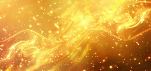 Yellow background with aurora borealis effects, glowing lights, and starry sky, magical and serene, digital painting