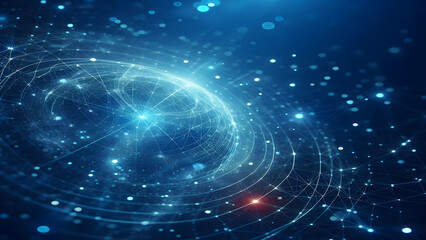 Blue abstract background with network grid and particles