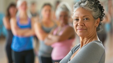 Fototapeta premium Senior Fitness Trainer Leading Exercise Class at Gym