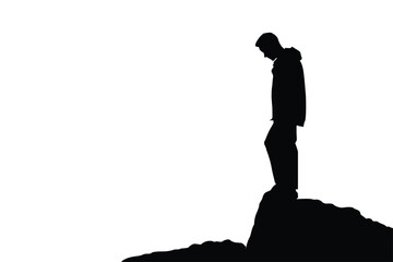 vector illustration of man standing on the edge of ravine thinking before making a decision. describe challenge, risk, obstacles, take a risk and danger.  illustration, business concept
