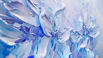 Fototapeta premium Serene Blue Floral Oil Painting on Canvas Close-Up