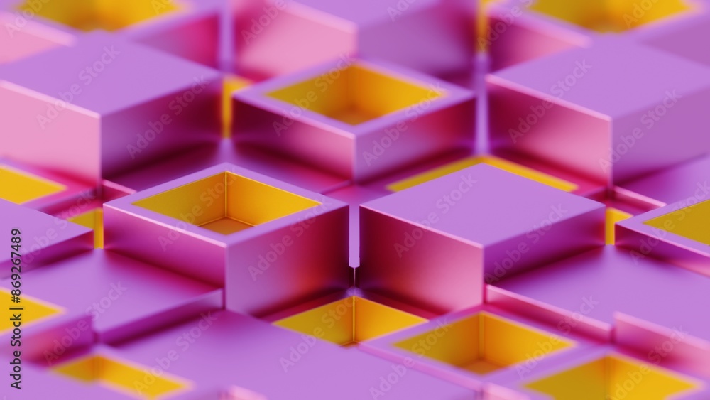 Aufkleber abstract geometric pattern with purple and yellow 3d cubes..