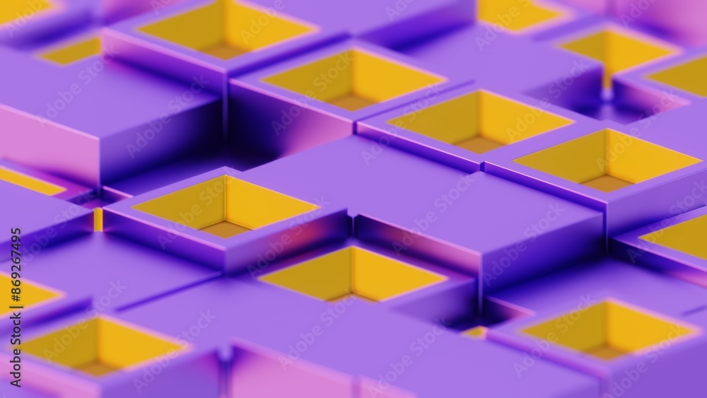 Aufkleber abstract geometric pattern with purple and yellow 3d cubes..