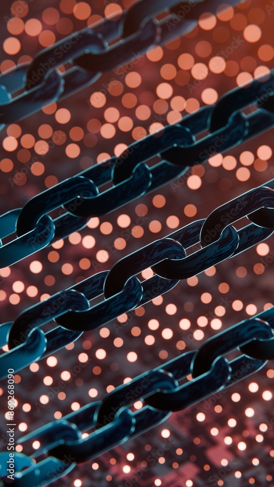 Aufkleber futuristic blockchain concept with glowing blue bokeh and chain links