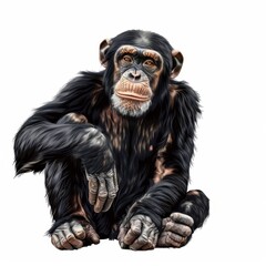Naklejka premium A black and white drawing of a monkey sitting on a white background