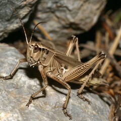 Grasshopper Perched on Rock