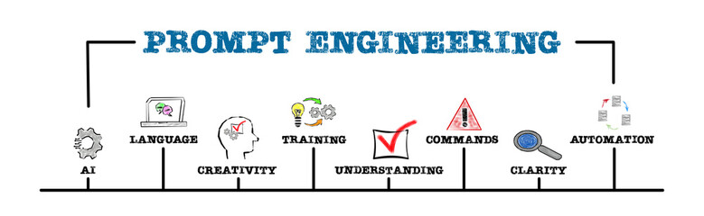 Prompt Engineering Concept. Illustration with keywords and icons. Horizontal web banner