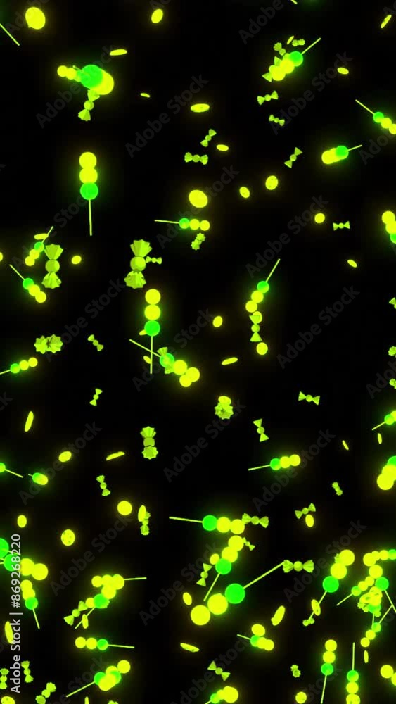 Poster black background.design.green and white particles of small size in the animation fly at high speed f