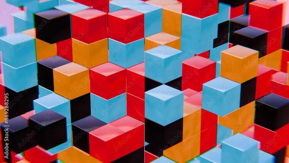 Poster abstract 3d geometric pattern with colorful interlocking cubes