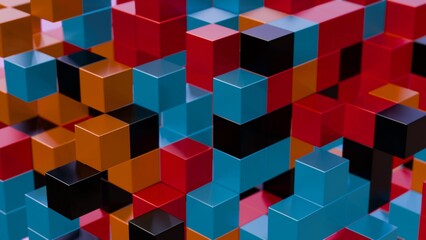 Abstract 3D Geometric Pattern with Colorful Interlocking Cubes