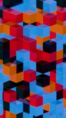 Abstract 3D Geometric Pattern with Colorful Interlocking Cubes
