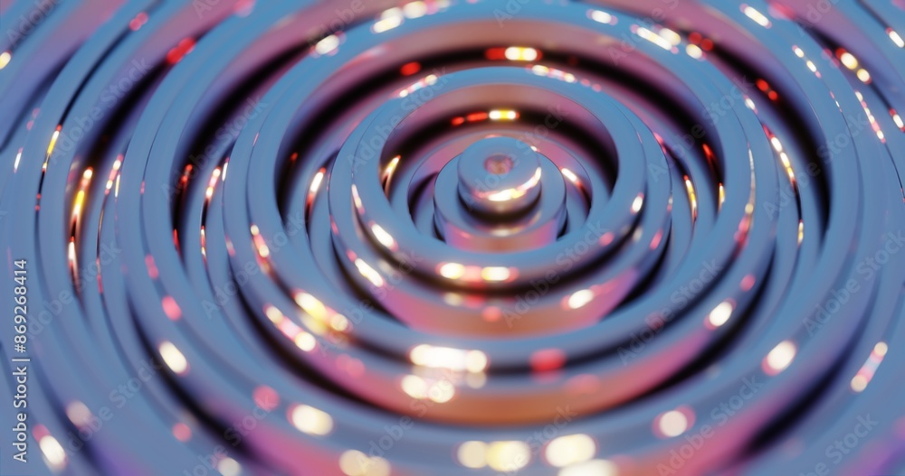 Poster abstract concentric circular pattern with reflective metallic surface..