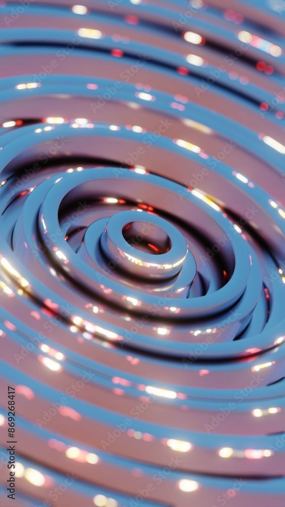Poster abstract concentric circular pattern with reflective metallic surface..