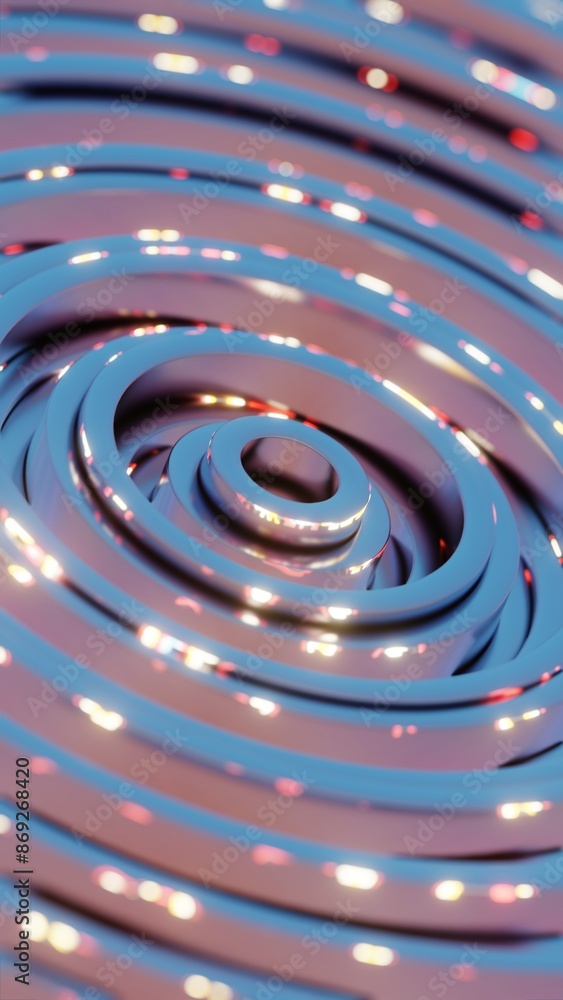 Poster abstract concentric circular pattern with reflective metallic surface..