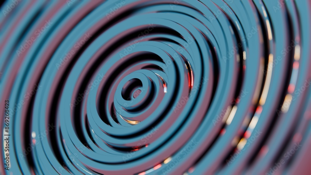 Poster abstract concentric circular pattern with reflective metallic surface..