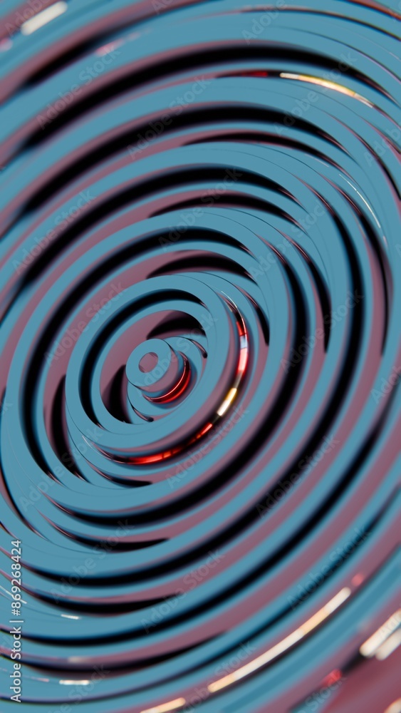 Poster abstract concentric circular pattern with reflective metallic surface..