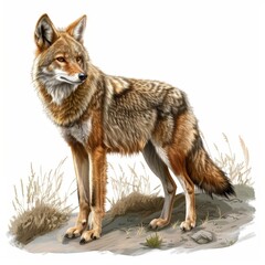 Fototapeta premium A coyote is standing in a field with tall grass