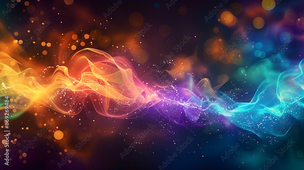 Poster a colorful wave of light with a lot of sparkles. the colors are bright and vibrant, and the sparkles