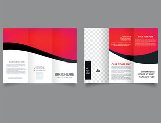 Red trifold brochure with wave. Creative and Professional brochure design.