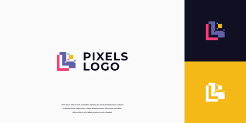 initial pixel logo, technology letter L logo design