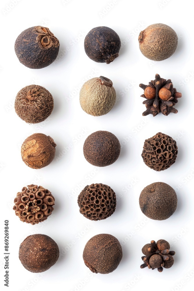 Poster A selection of various nuts and seeds arranged on a white surface