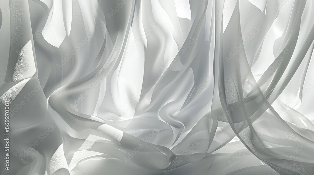 Wall mural an abstract pattern of light and shadow from luxurious white curtains, forming an elegant and modern