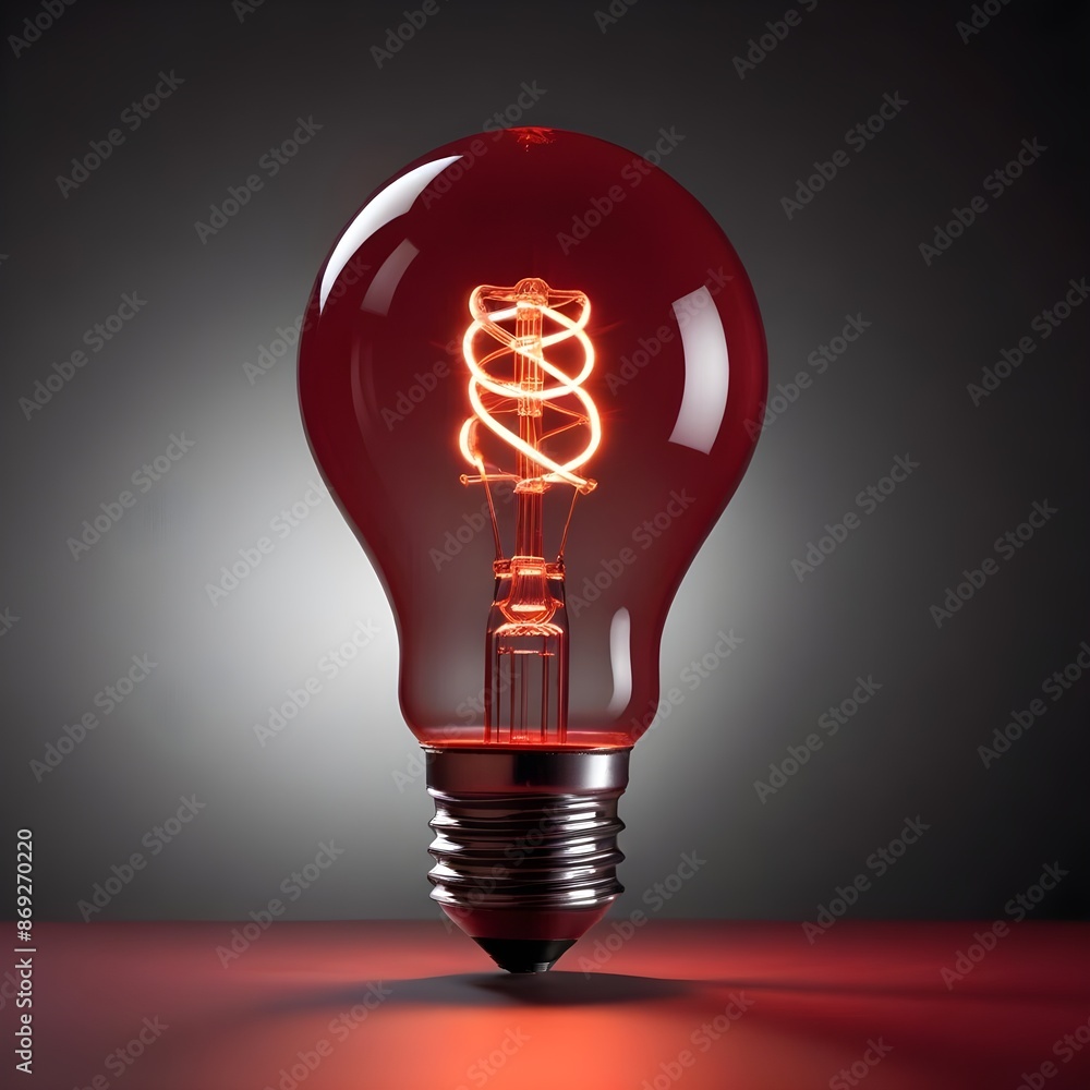 Wall mural close up isolated red lightbulb with copy space background, representing a good idea