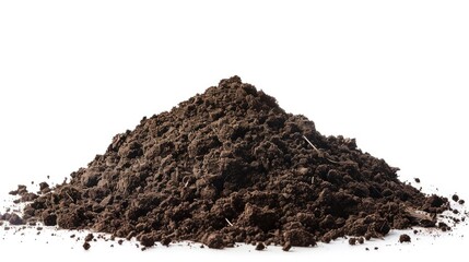 A close-up shot of a pile of dirt on a clean white surface, ideal for use in educational or scientific contexts