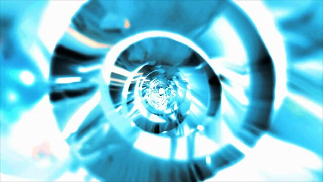 Abstract metallic shiny blue chrome polyhedral tunnel frame made of lines rounded edges, mechanical high-tech tunnel futuristic, abstract background.