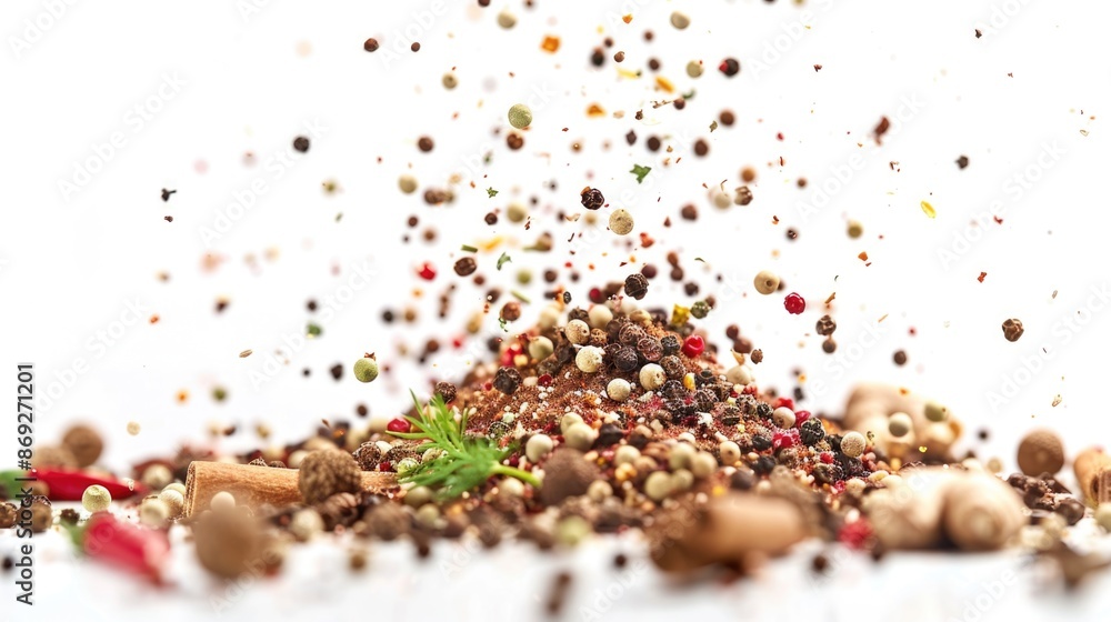 Poster A selection of various spices displayed on a clean white surface